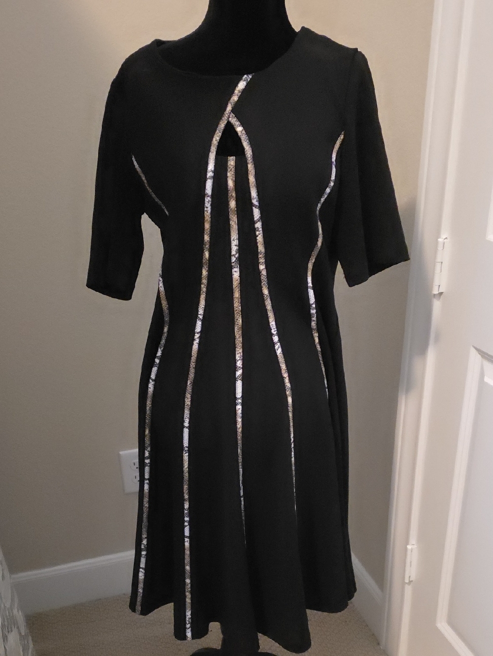 Black Dress with Snake Skin Trim - Elegant Women's Dress